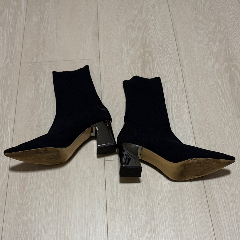 Zara Black Glove Knit Fabric Heeled Boots - Picture 6 of 11